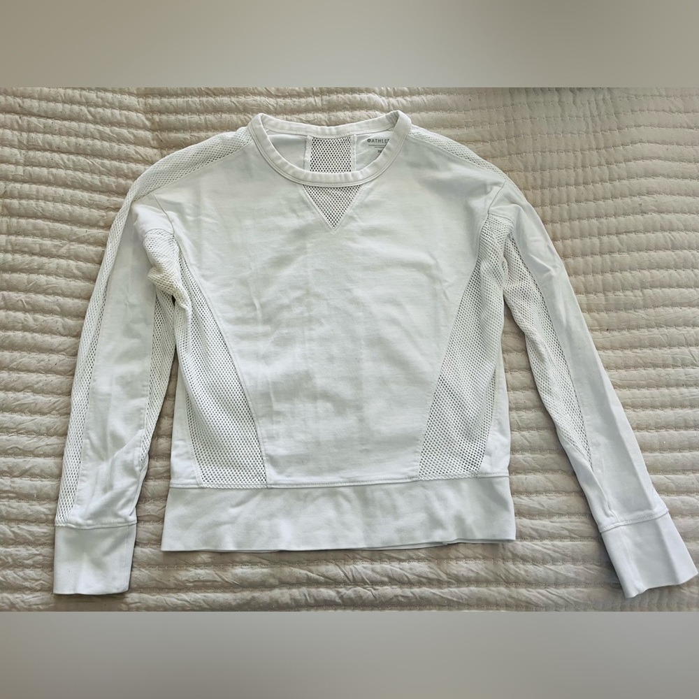 Athleta White Mesh Detail Top